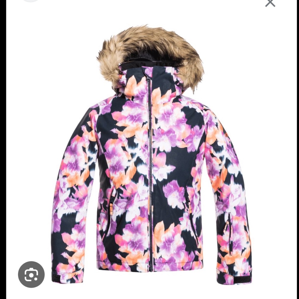 Roxy Girls /Youth Puffer Jacket - Black and Pink Floral